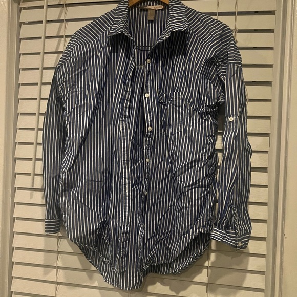Blue and White striped button up top - Picture 1 of 4